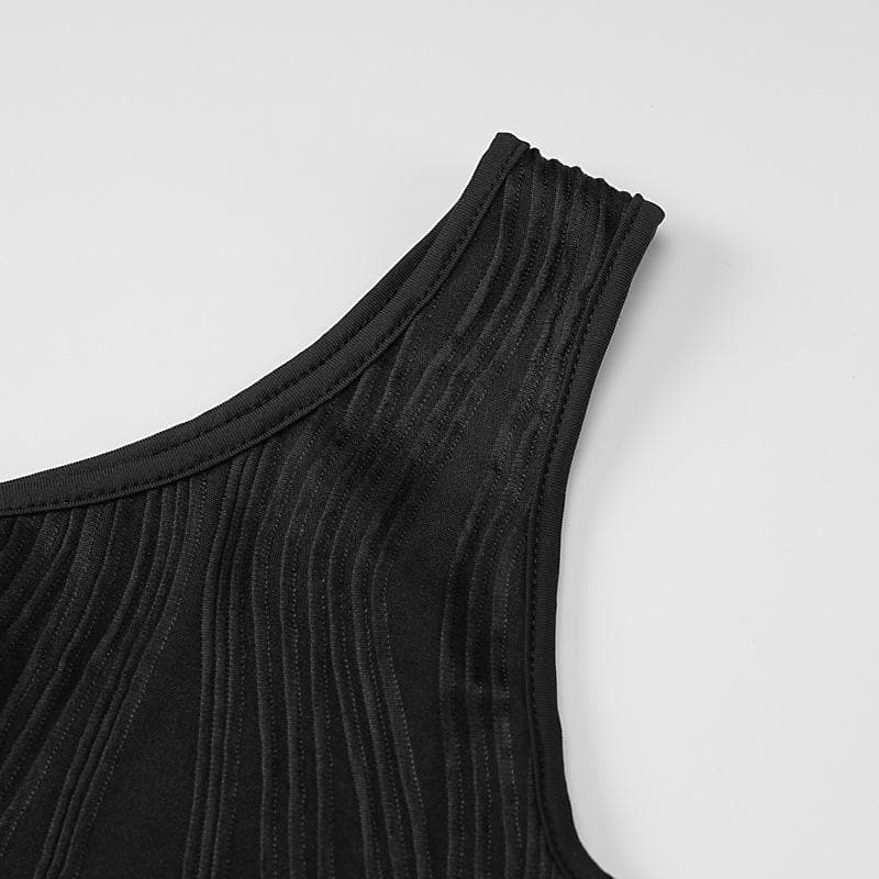 Textured one shoulder irregular hollow out solid cut out midi dress