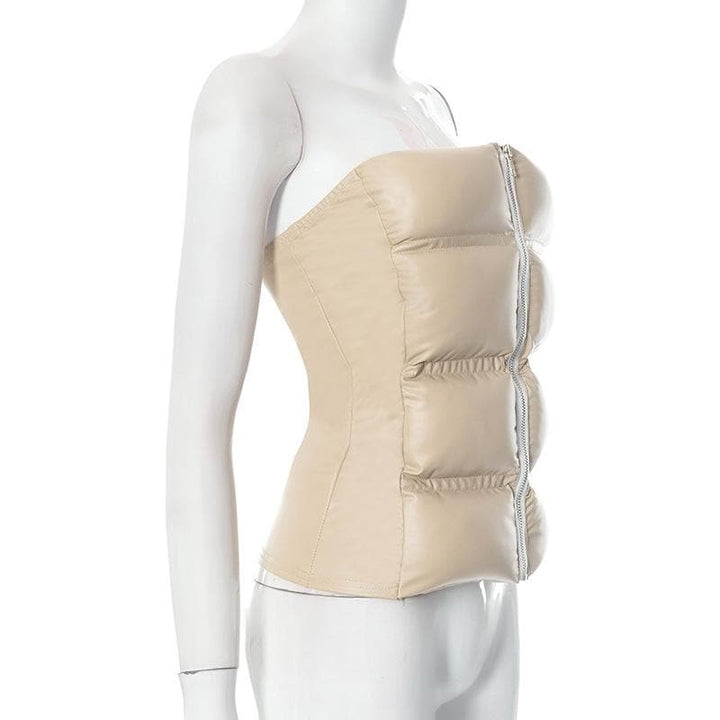 Zip-up PU leather solid winter tube top