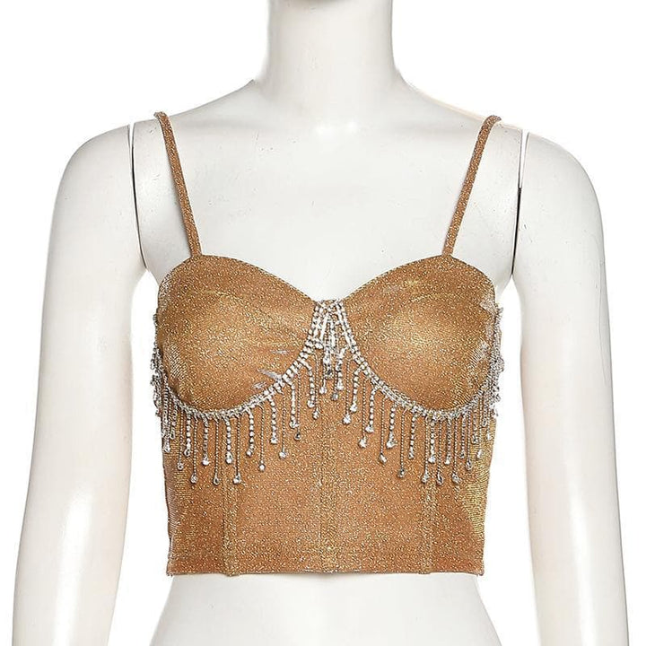 Tassel heart neck glitter cami crop top - Halibuy