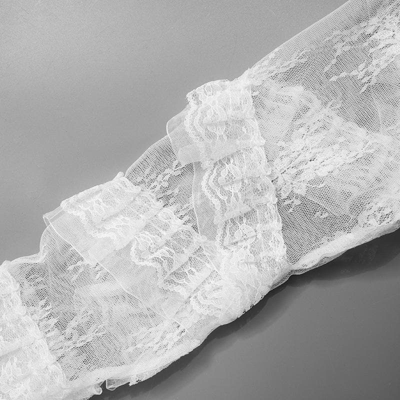 Lace ruffle solid stitch thigh high socks  | Festival Outfits Women