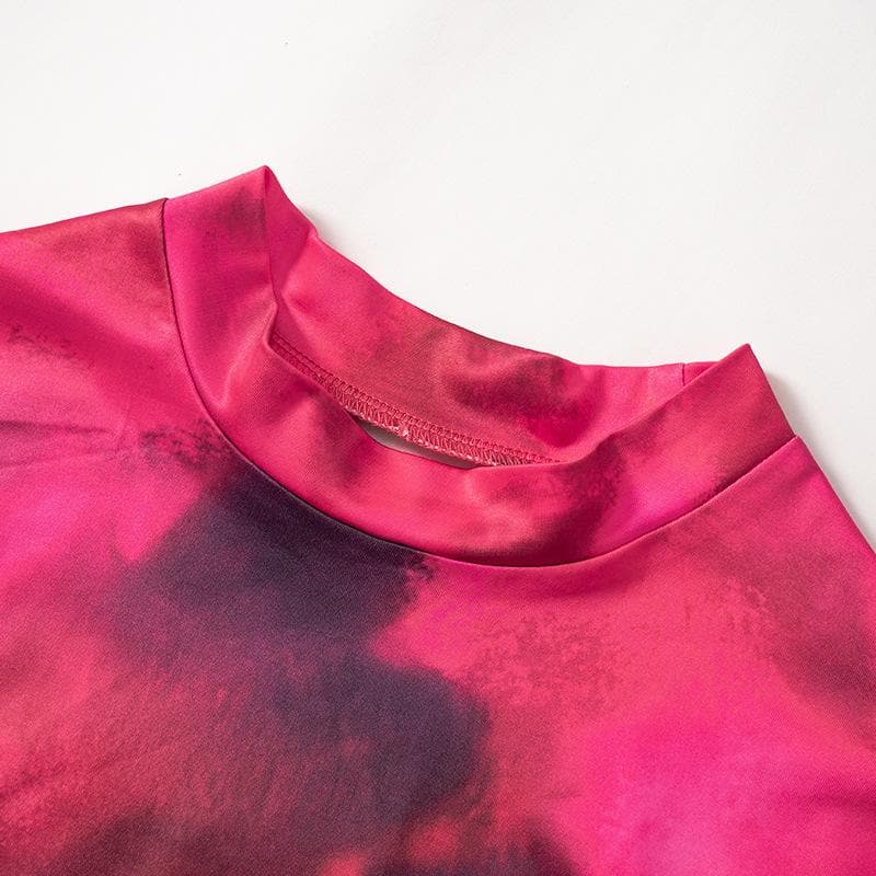 Tie dye gloves long sleeve contrast high neck midi dress - Final Sale  | Festival Outfits Women