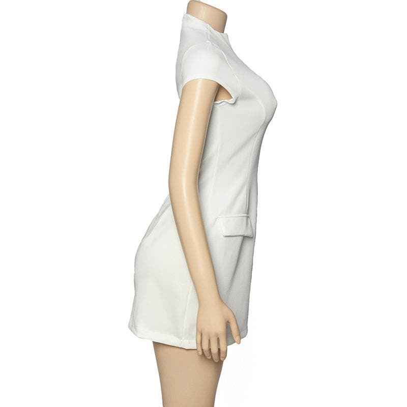 Cap sleeve crewneck stitch solid mini dress  | Festival Outfits Women