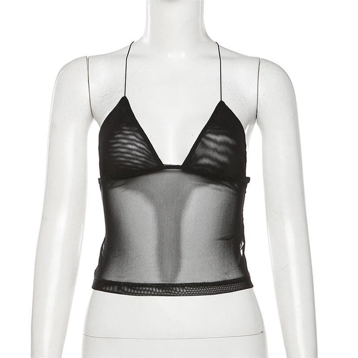 Sheer mesh butterfly applique see through backless solid top  | Festival Outfits Women