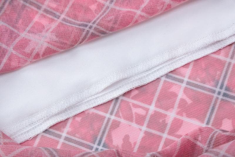 Plaid contrast lace hem v neck slit cami maxi skirt set  | Festival Outfits Women