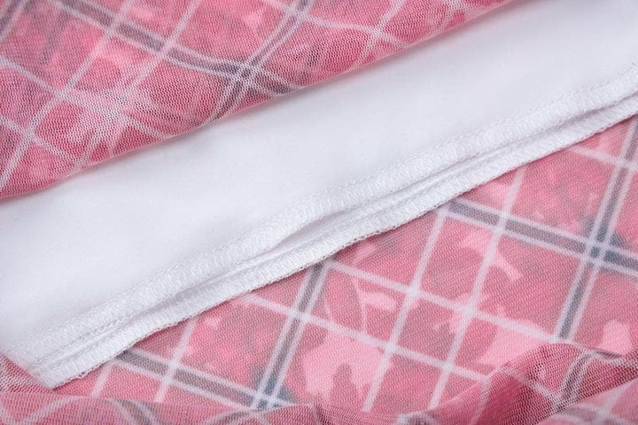 Plaid contrast lace hem v neck slit cami maxi skirt set  | Festival Outfits Women