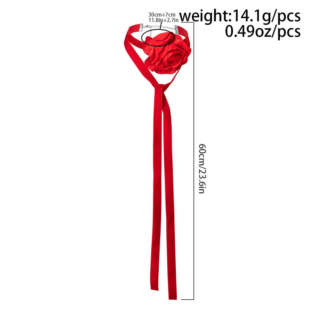 Flower applique self tie velvet choker necklace