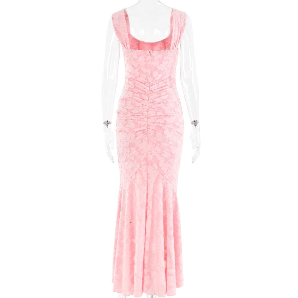 U neck zip-up ruched bustier ruffle cami maxi dress  | Festival Outfits Women