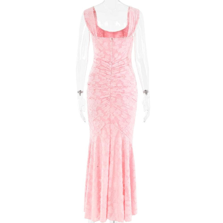 U neck zip-up ruched bustier ruffle cami maxi dress  | Festival Outfits Women