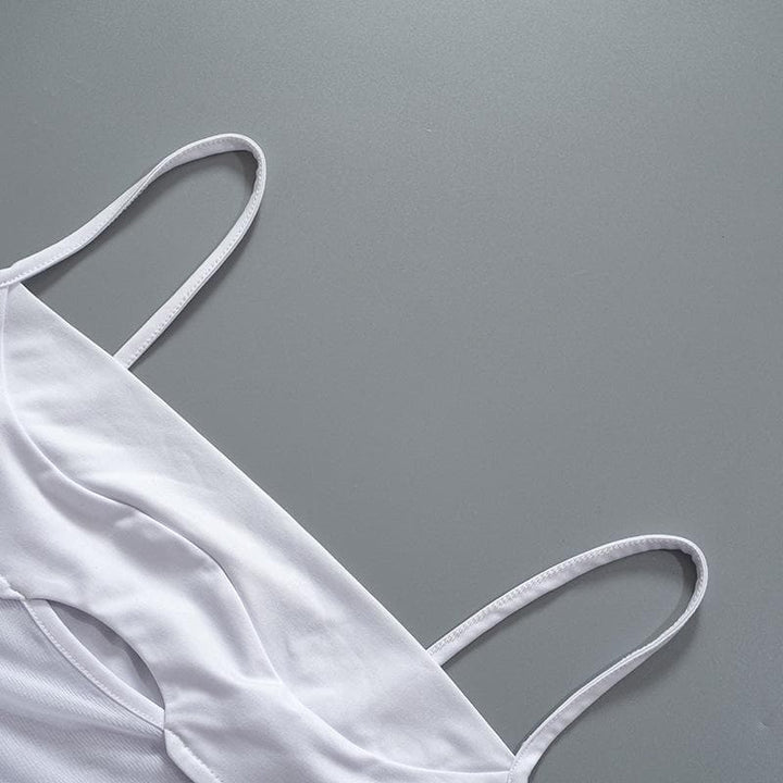 Solid irregular hollow out mesh backless cami cut out mini dress