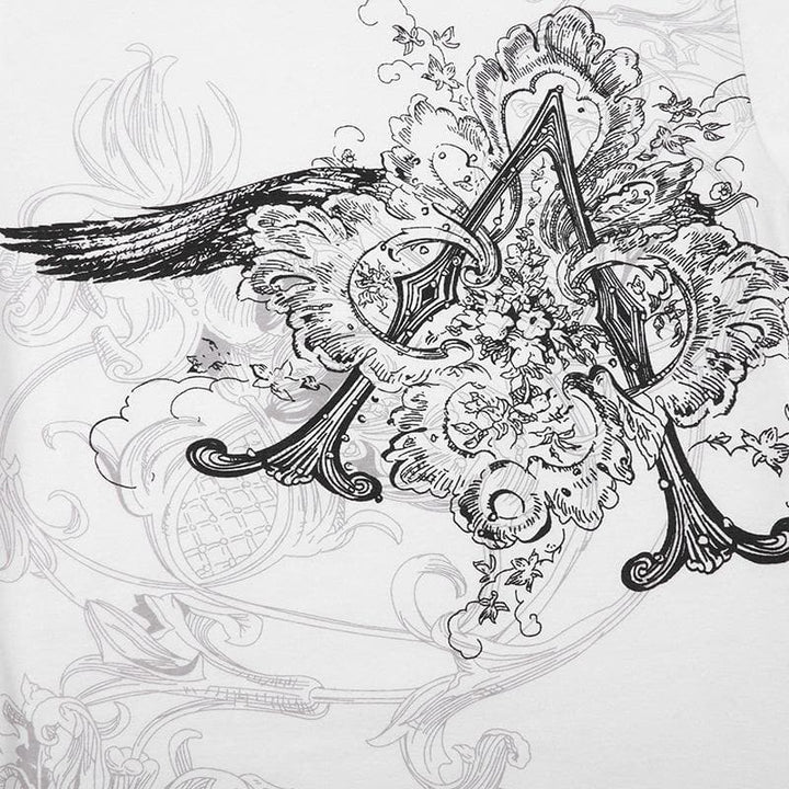 Abstract print short sleeve crewneck contrast top