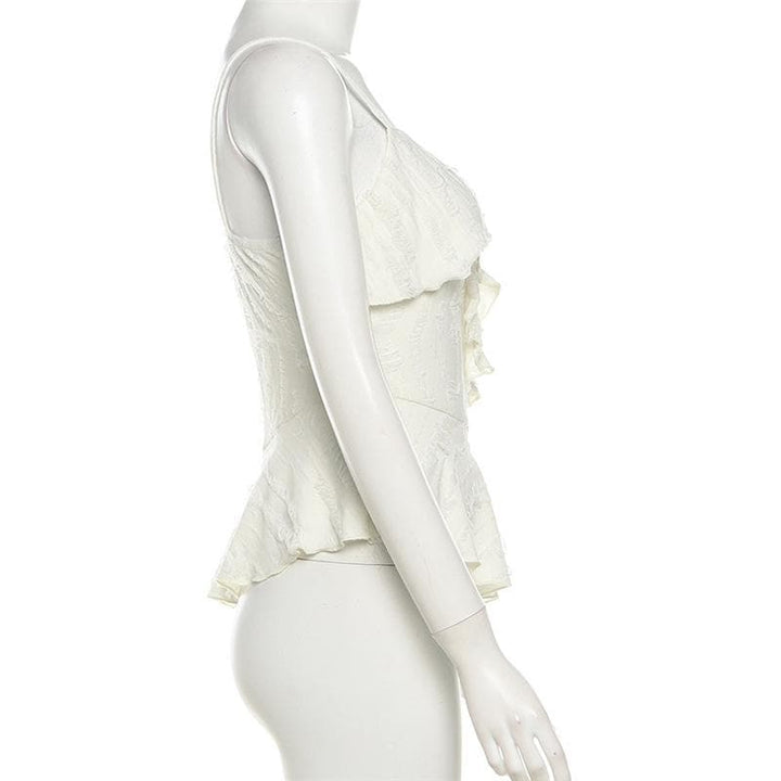 V neck ruffle irregular backless solid cami top  | Festival Outfits Women