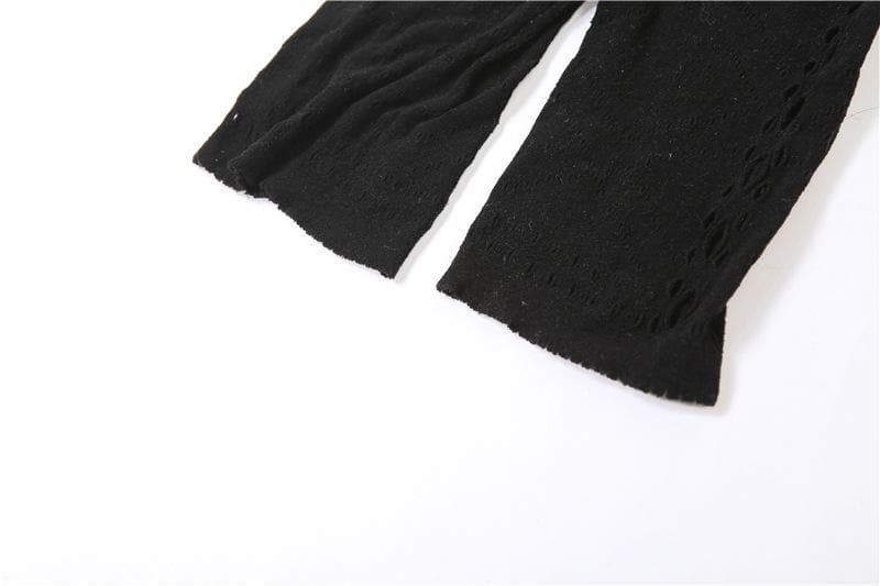 Long sleeve hollow out fishnet solid romper-final-sale