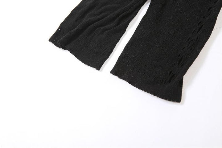 Long sleeve hollow out fishnet solid romper-final-sale