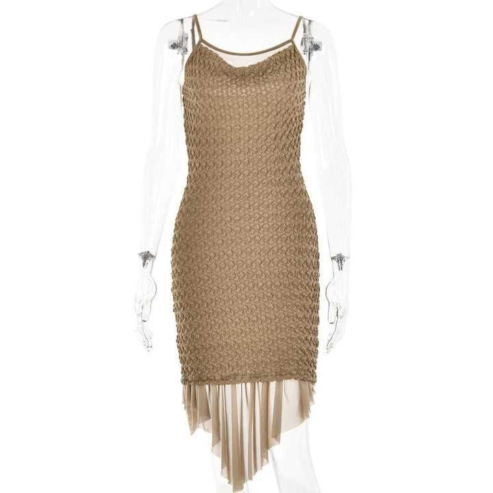 Textured mesh solid ruched irregular cami midi dress - Final Sale  | Festival Outfits Women
