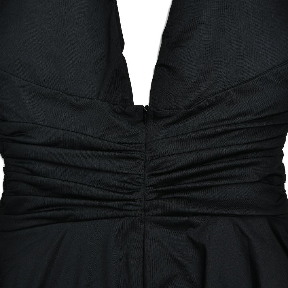 Halter o ring v neck irregular backless solid midi dress