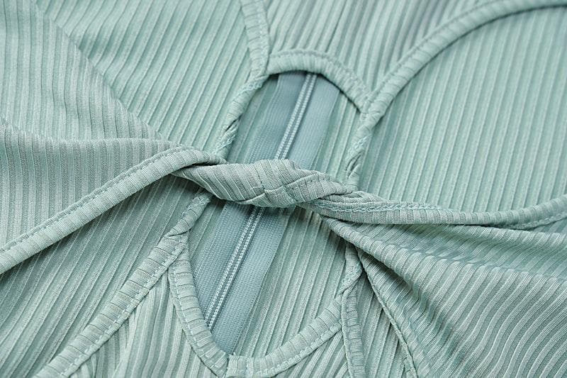 Hollow out long sleeve solid zip-up high neck jumpsuit - Final Sale