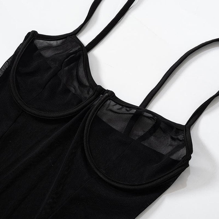 Sheer mesh see through solid low cut cami mini dress-final-sale