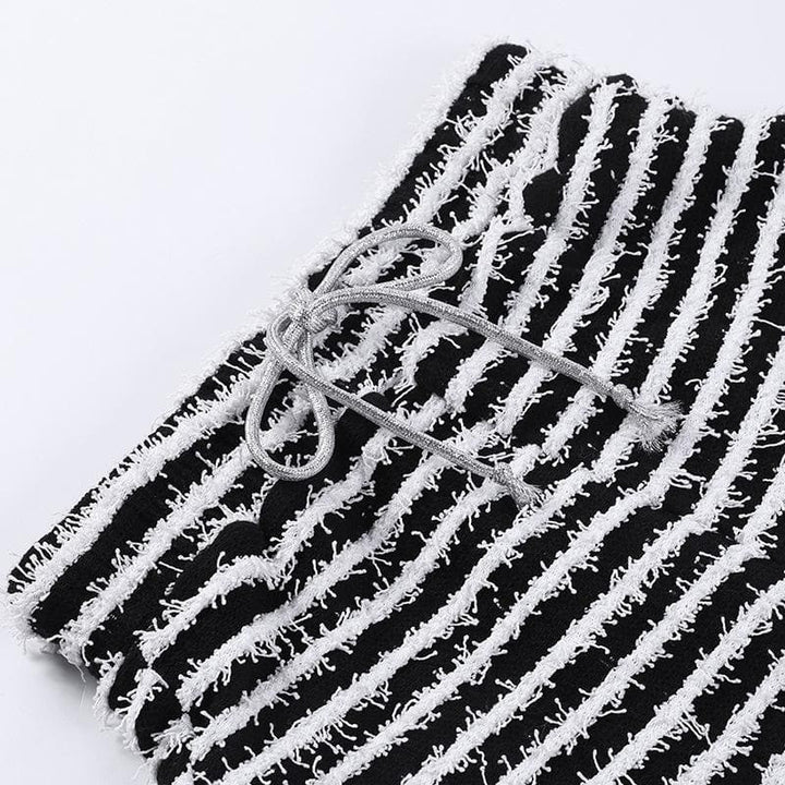 Textured self tie contrast patchwork slit pant