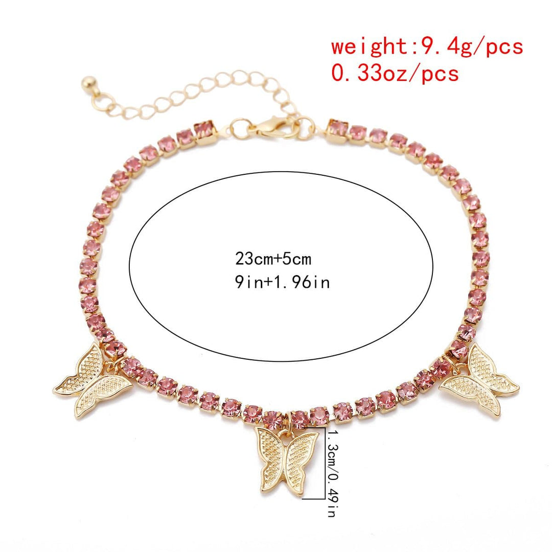 Ankle mai siffar malam buɗe ido mai siffar rhinestone