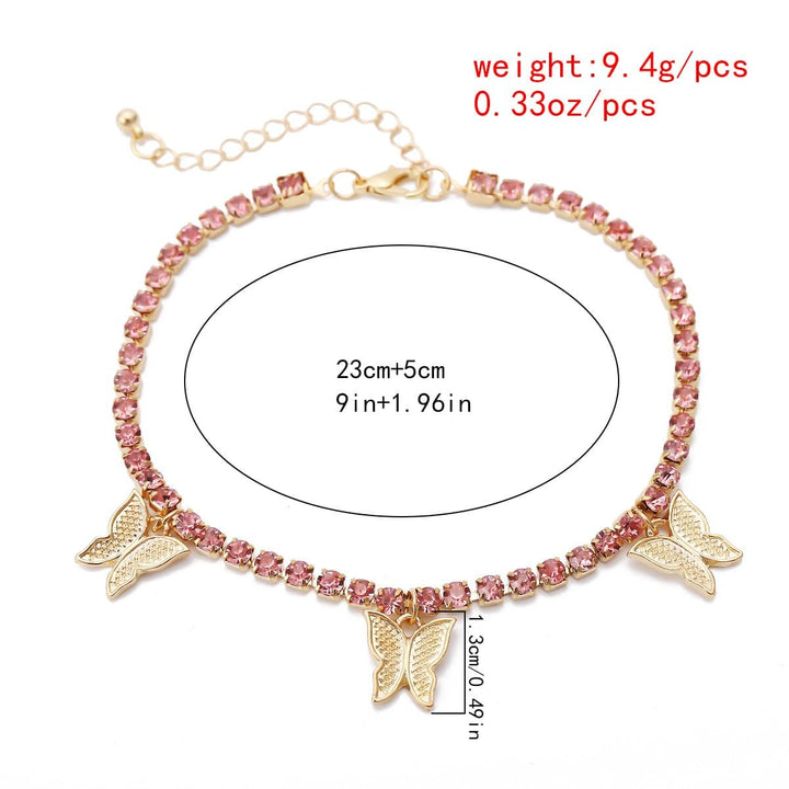 Ankle mai siffar malam buɗe ido mai siffar rhinestone