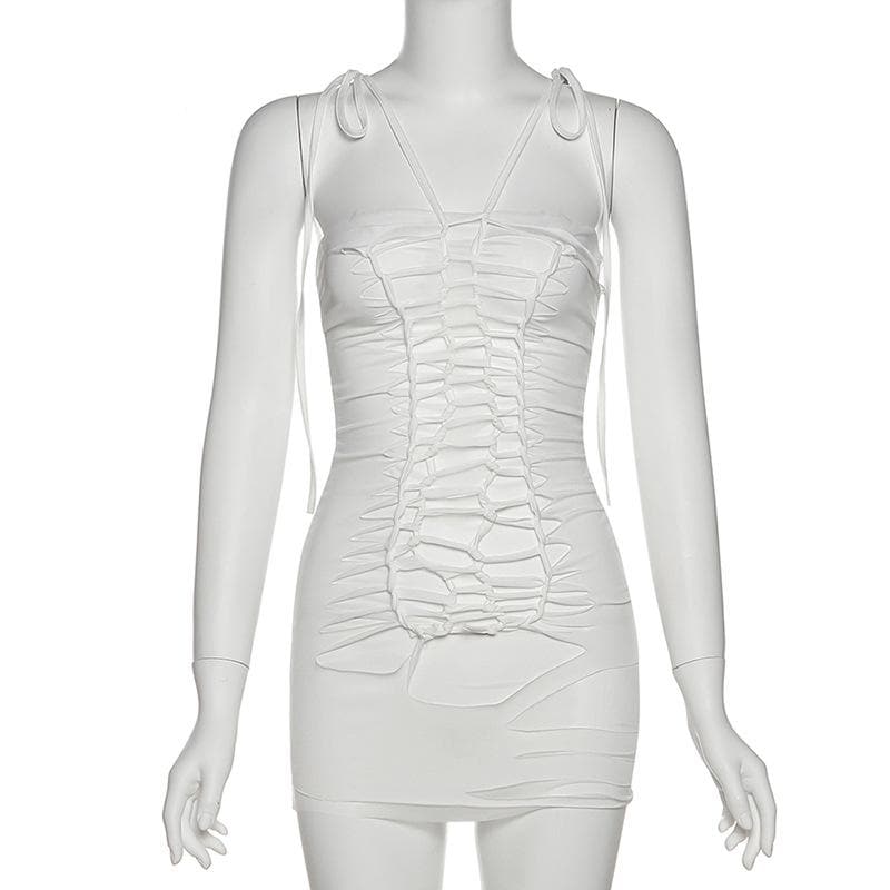Backless hollow out self tie solid cami mini dress - Final Sale