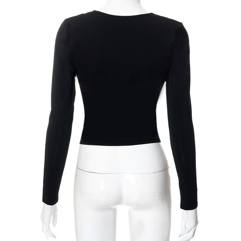 Hollow out solid long sleeve backless cut out top-final-sale