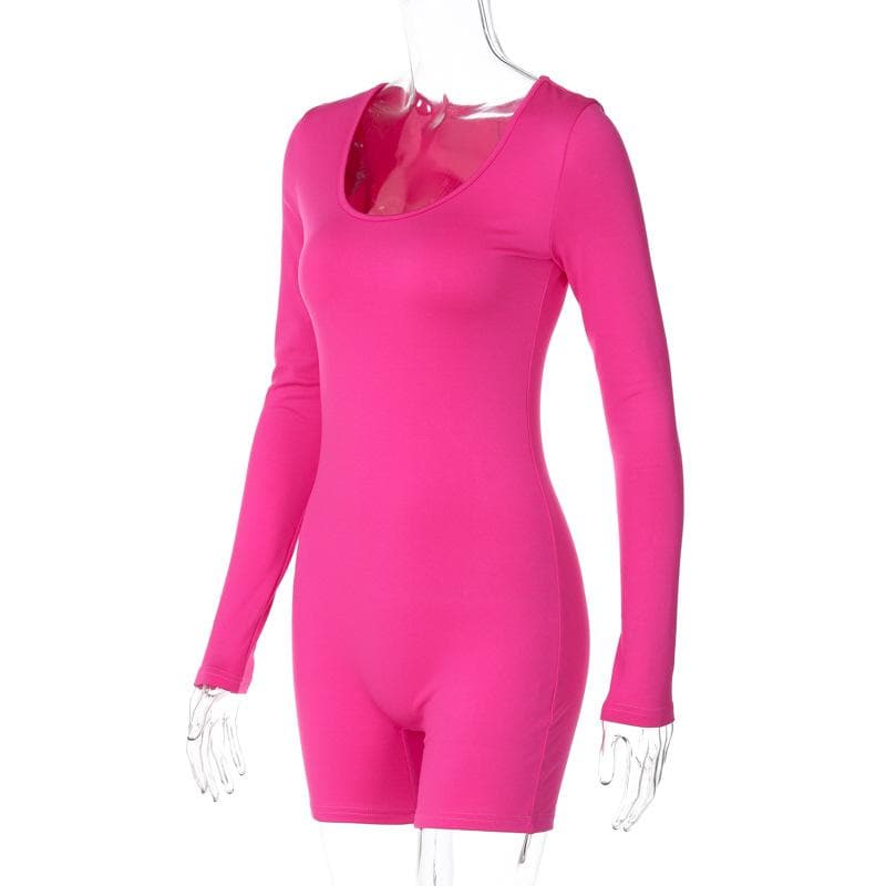 Solid u neck long sleeve romper  | Festival Outfits Women