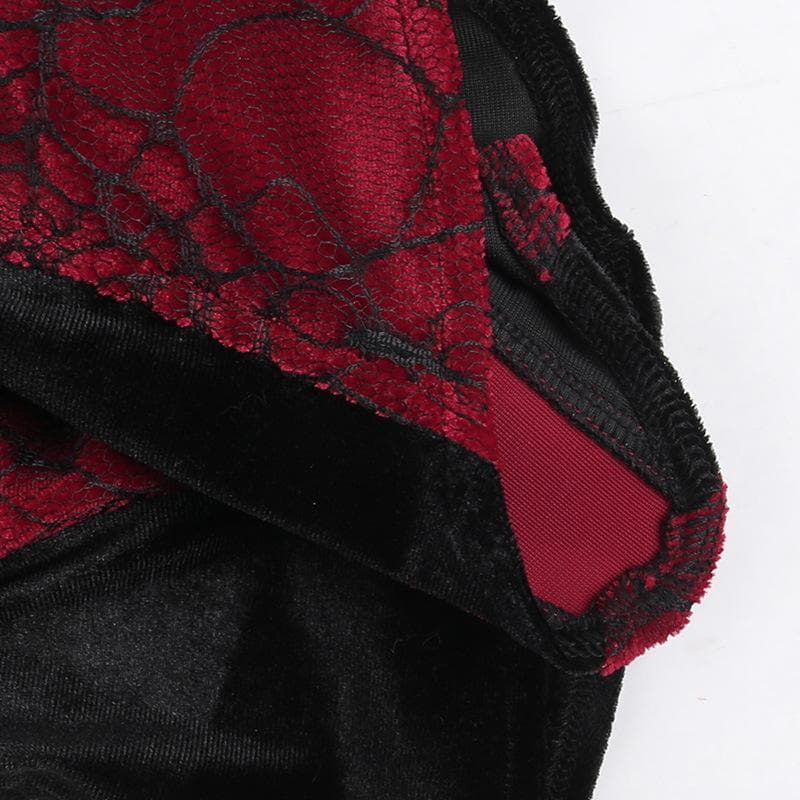 Contrast lace hem halter backless velvet corset top | victorian gothic dresses  | Festival Outfits Women