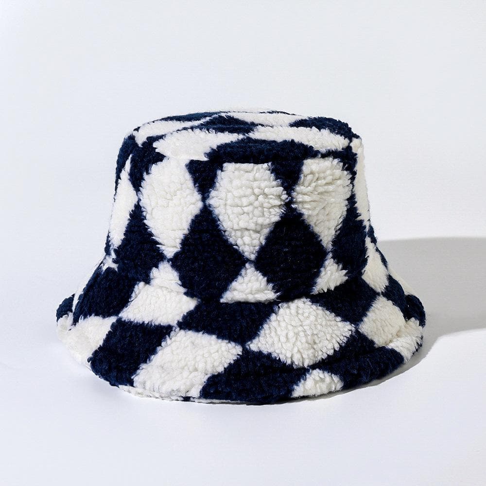 Plaid contrast fluffy fisherman bucket hat