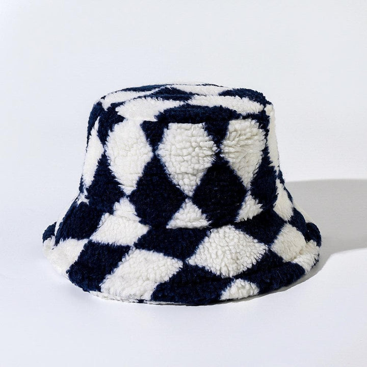 Plaid contrast fluffy fisherman bucket hat