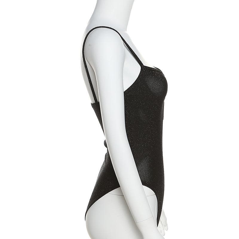 Deep v neck glitter cami bodysuit - Halibuy