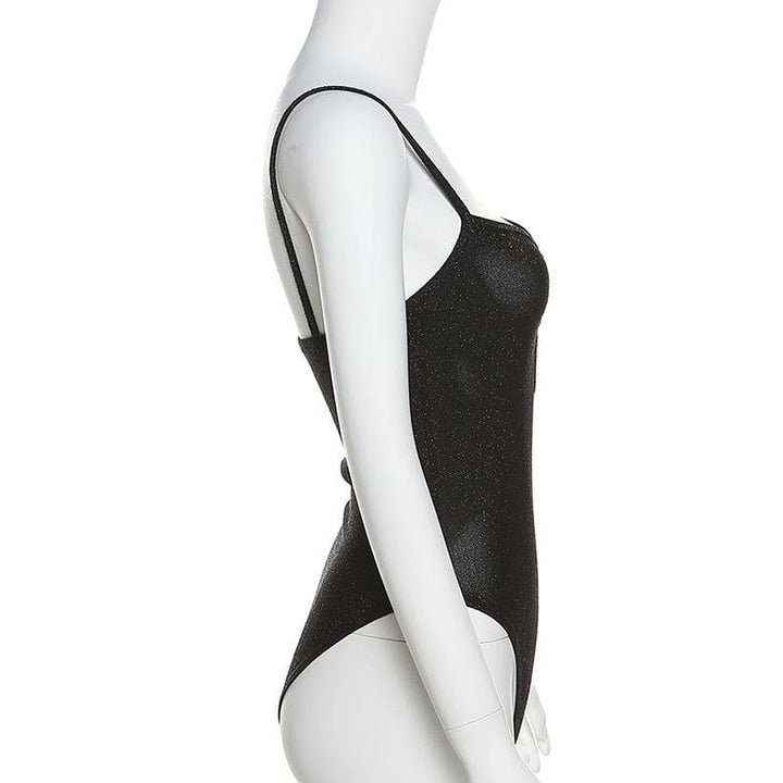 Deep v neck glitter cami bodysuit - Halibuy