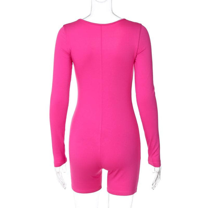 Solid u neck long sleeve romper  | Festival Outfits Women