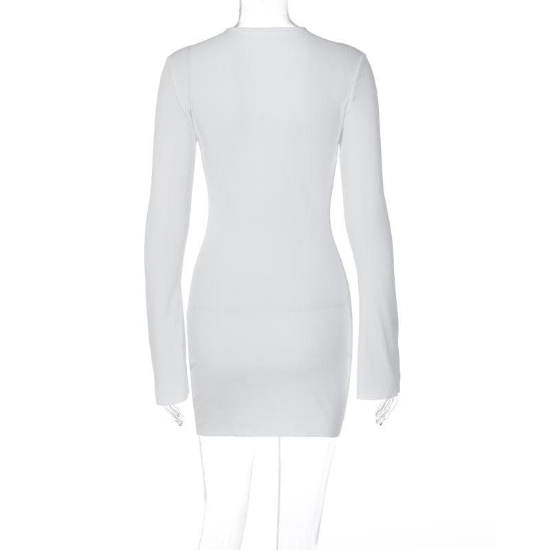 Lace up solid long sleeve ribbed self tie mini dress  | Festival Outfits Women