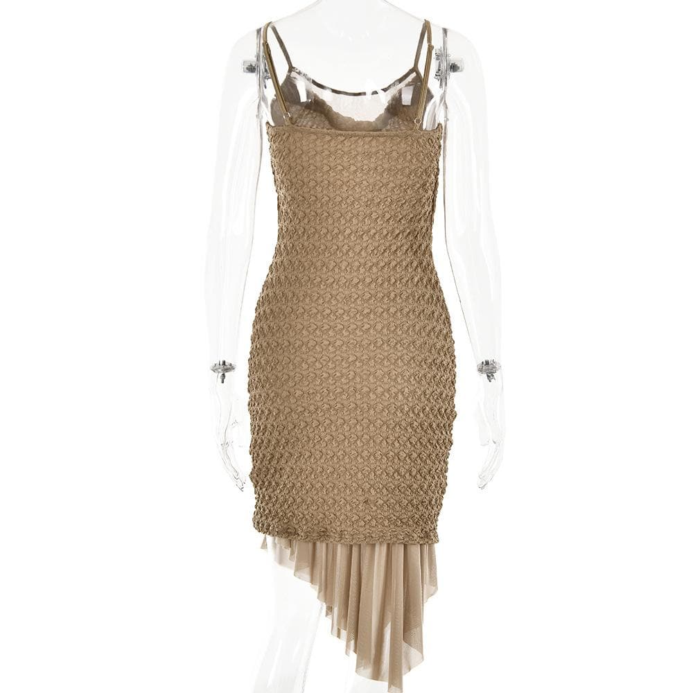Textured mesh solid ruched irregular cami midi dress - Final Sale  | Festival Outfits Women