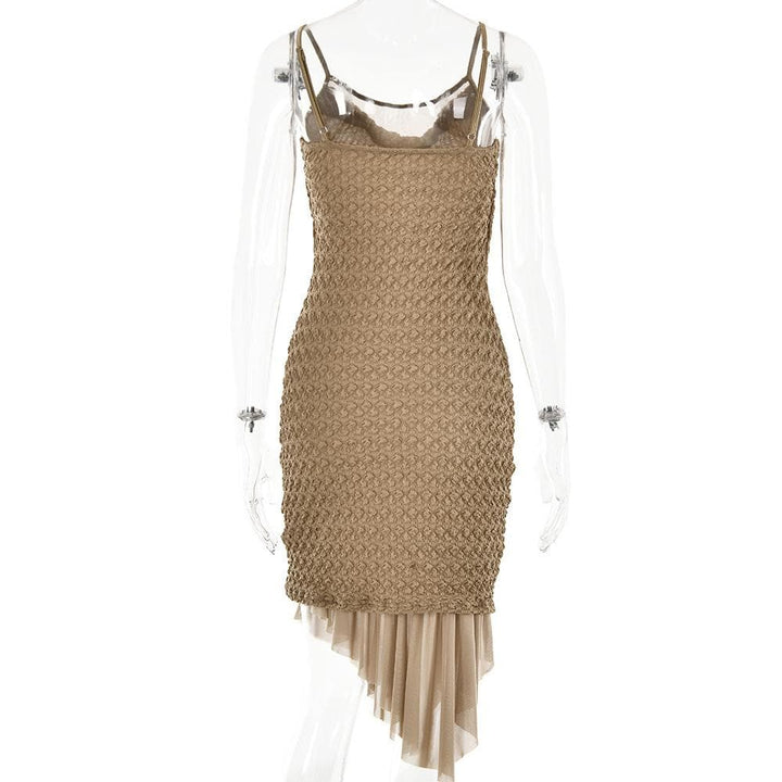 Textured mesh solid ruched irregular cami midi dress - Final Sale  | Festival Outfits Women