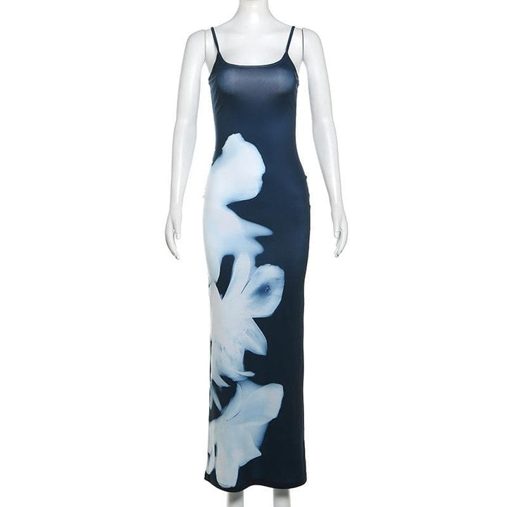 U neck print backless contrast cami maxi dress  | Festival Outfits Women