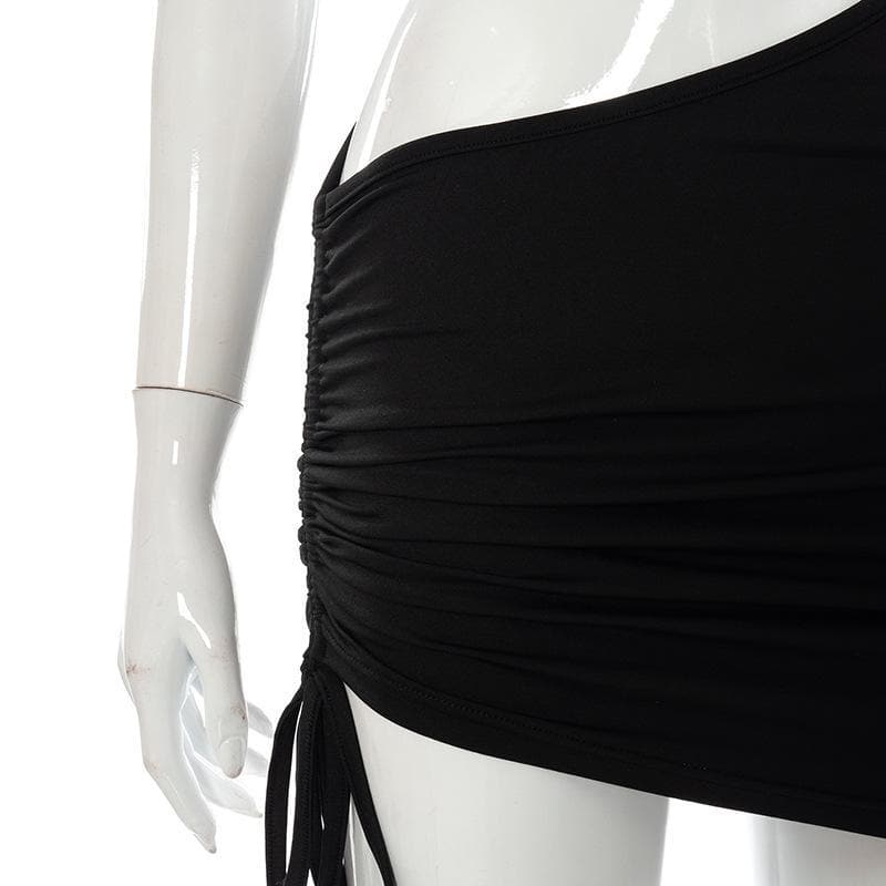 Hollow out irregular solid ruched dress - Halibuy