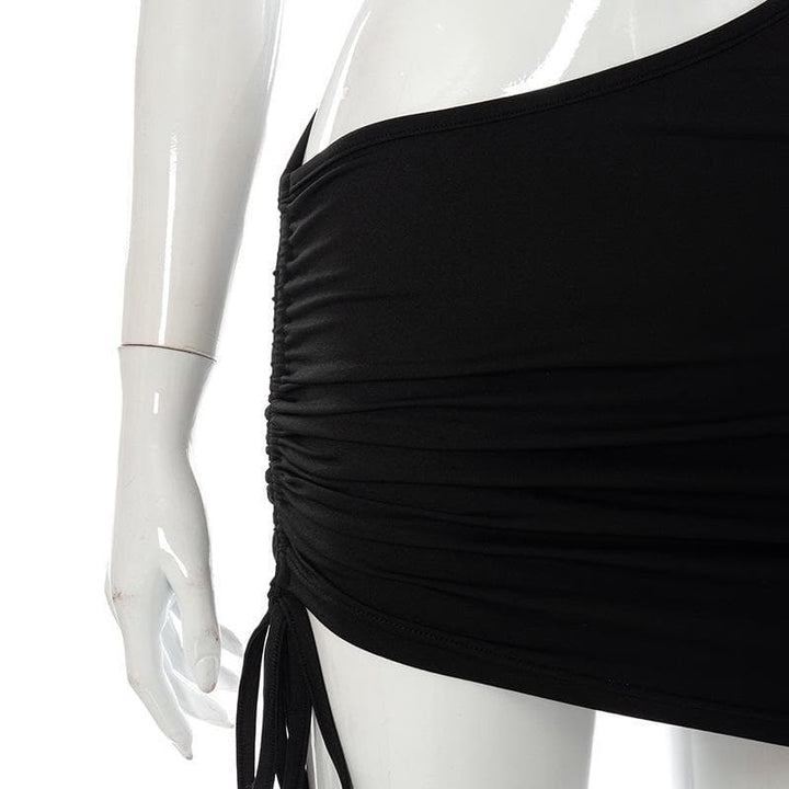 Hollow out irregular solid ruched dress - Halibuy