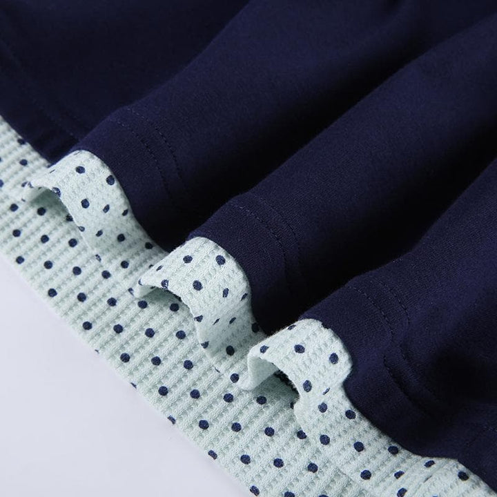 Polka dot patchwork long sleeve lace hem button top  | Festival Outfits Women