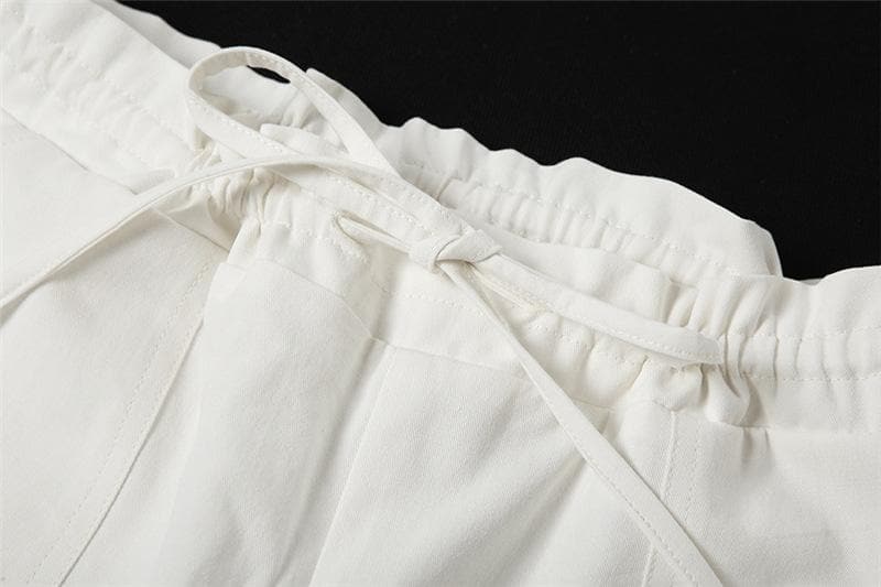 Solid cargo pocket self tie low rise straight leg Parachute pants