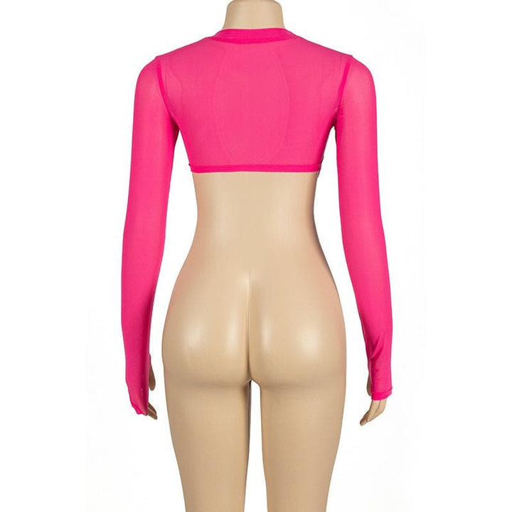 Sheer mesh gloves solid long sleeve see through top