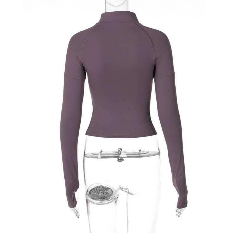 Gloves zip-up solid long sleeve high neck top  | Festival Outfits Women