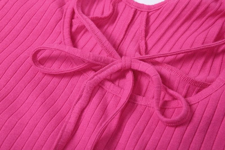 Cross open back hollow out slit ribbed maxi dress - Halibuy