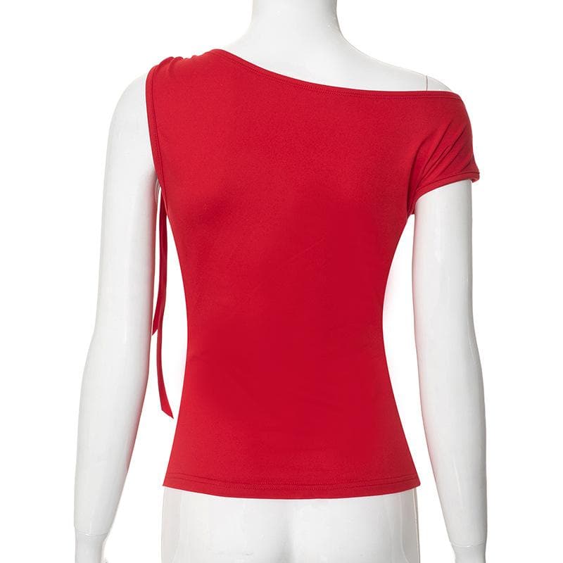 Self tie off shoulder solid irregular top