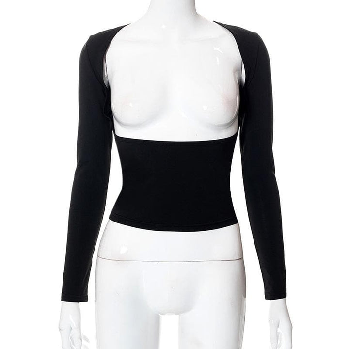 Hollow out solid long sleeve backless cut out top-final-sale