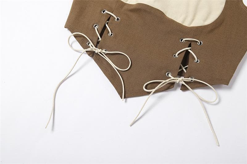 Lace up halter open back crop top - Halibuy