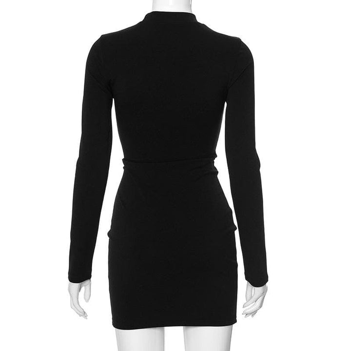 Heart hollow out long sleeve solid high neck cut out mini dress  | Festival Outfits Women