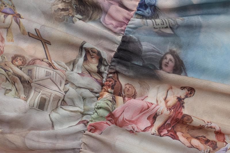 Sheer mesh see through abstract ruched short sleeve contrast mini dress