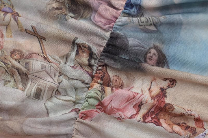 Sheer mesh see through abstract ruched short sleeve contrast mini dress